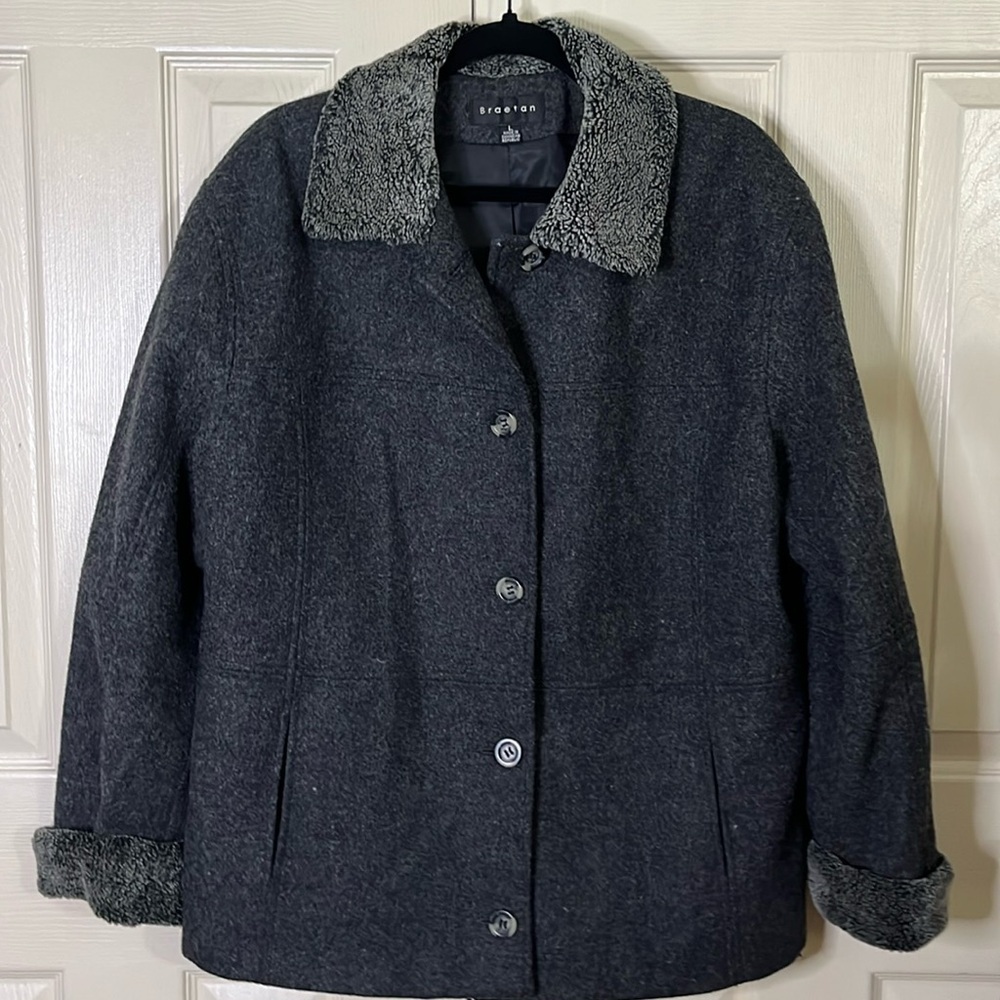 Braeton Harcoal Grey Wool Blend Button-Up Y2k Jacket (354t)